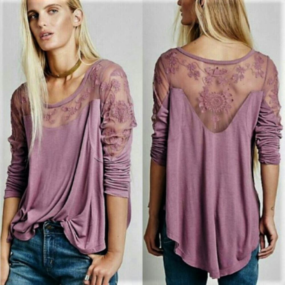 Free People XS New Romantics Jilly Lace Tee